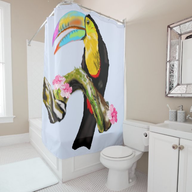 Toucan Bird Shower Curtain - Custom Colours (In Situ)