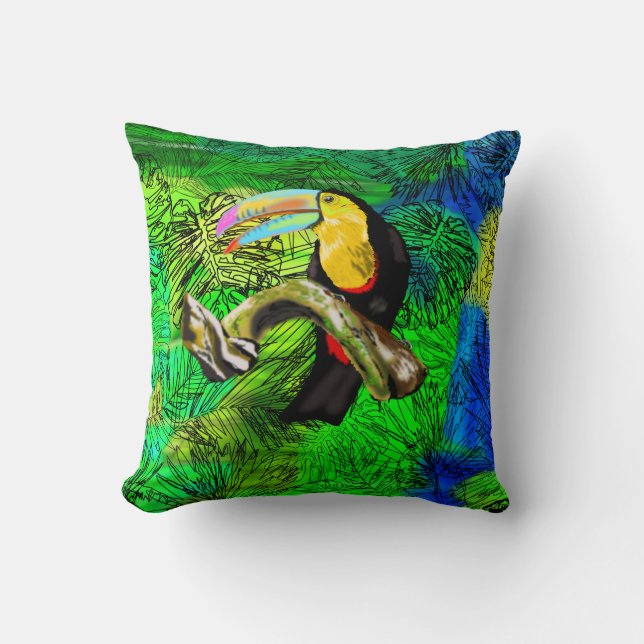 Toucan Bird Throw Pillow (Front)