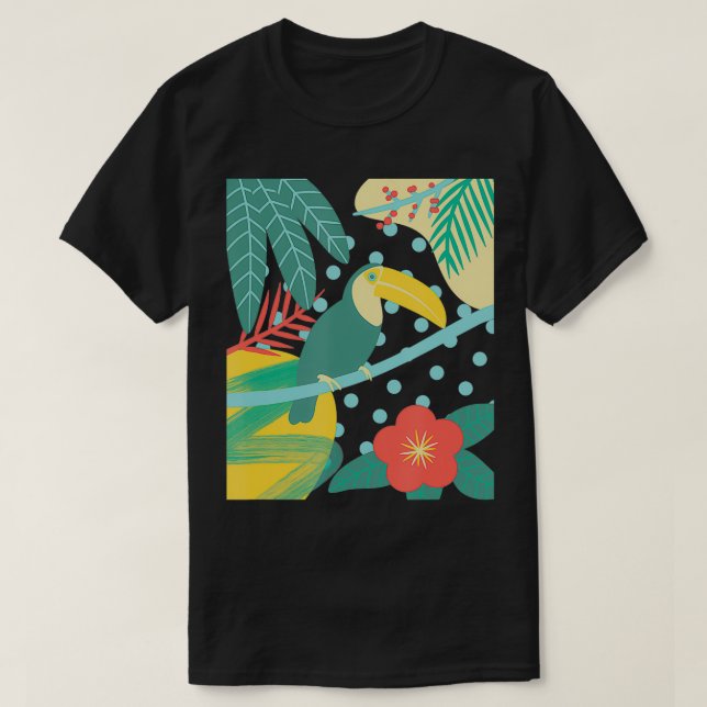 Toucan Bird Tropical Cute Palm Leaf Flower Nature  T-Shirt (Design Front)