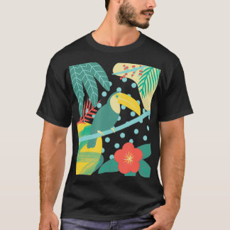 Toucan Bird Tropical Cute Palm Leaf Flower Nature  T-Shirt
