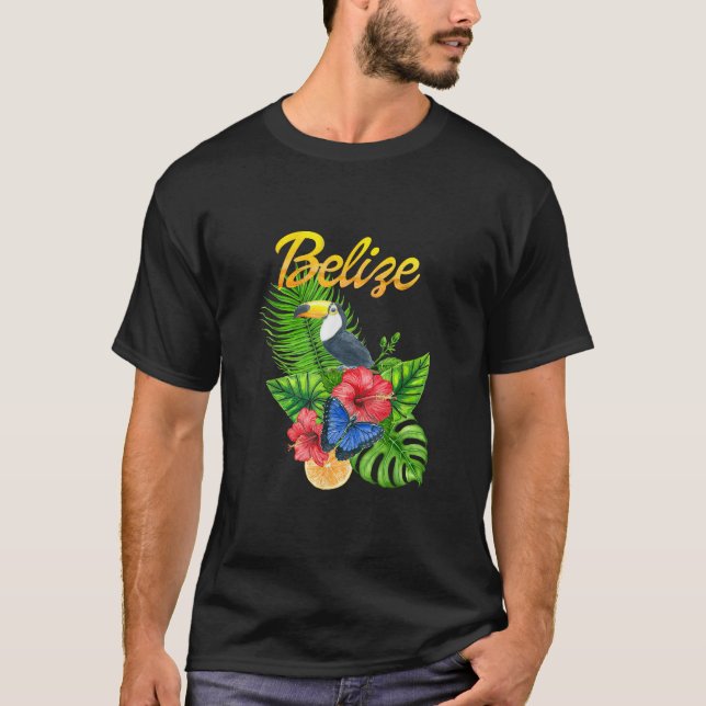 Toucan Bird Tropical Flowers Belize Travel Souveni T-Shirt (Front)