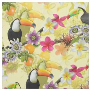 Toucan Birds, Passion Flowers, Plumeria Tropical F Fabric