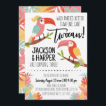 Toucan Birthday Invitation Siblings Brother Sister<br><div class="desc">♥️ This adorable Toucan invitation is great for a brother and sister's birthday party themed with a girl and boy toucan and tropical leaves. A matching design is included for the backside. ♥️ Make this design personally yours by easily adding your party details. Just click the "Personalise" button to begin...</div>