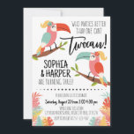 Toucan Birthday Invitation Sisters Girl Twocan<br><div class="desc">♥️ This adorable Toucan invitation is great for a sister's birthday party themed with girl toucans and tropical leaves. A matching design is included for the backside. ♥️ Make this design personally yours by easily adding your party details. Just click the "Personalise" button to begin editing. ♥️ Check out the...</div>