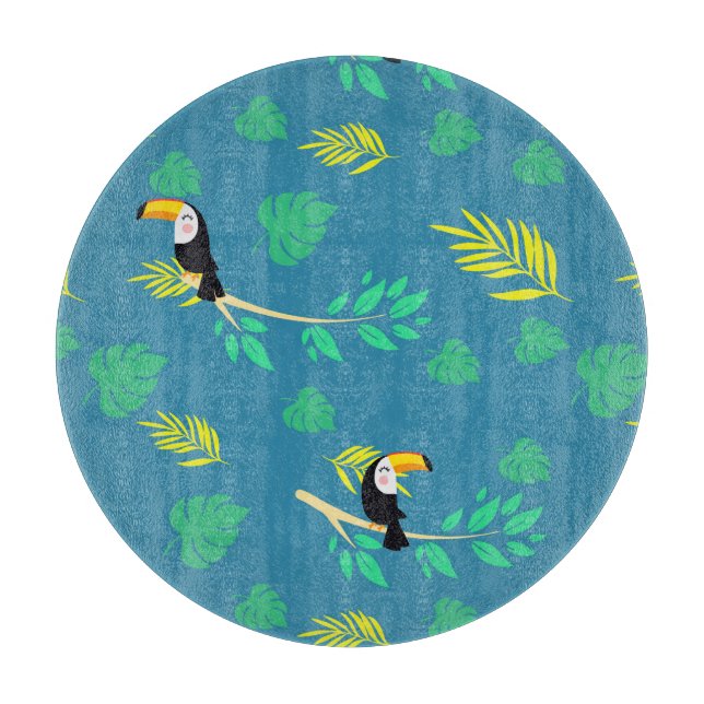 Toucan Blue and Green Tropical Rainforest Cutting Board (Front)