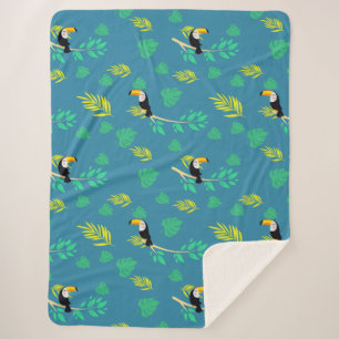 Toucan Blue and Green Tropical Rainforest Sherpa Blanket