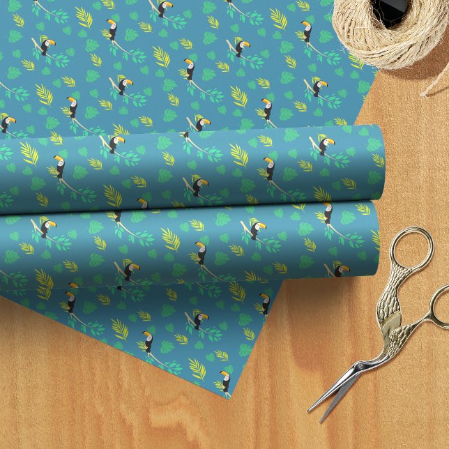 Toucan Blue and Green Tropical Rainforest Wrapping Paper (Creator Uploaded)