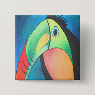 Toucan Childlike Cartoon Painting 15 Cm Square Badge
