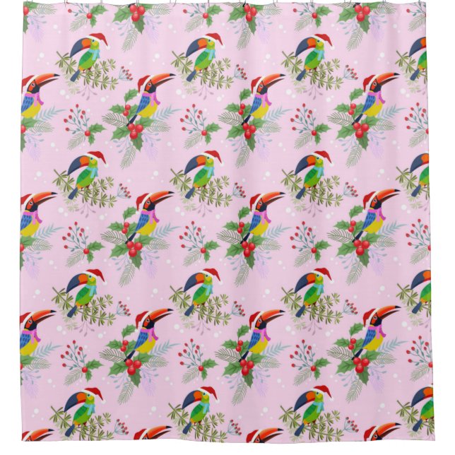 Toucan Christmas Pattern Shower Curtain (Front)