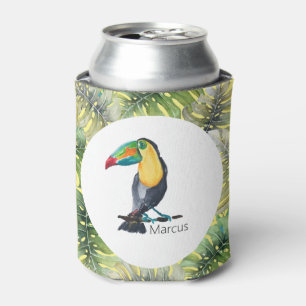 Toucan Exotic Watercolor Illustration Can Cooler