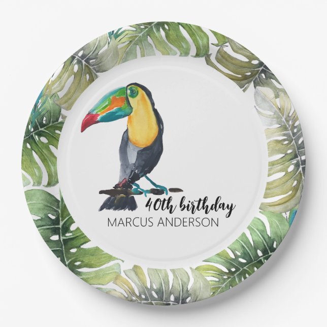 Toucan Exotic Watercolor Illustration Paper Plate (Front)