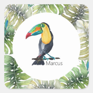Toucan Exotic Watercolor Illustration Square Sticker