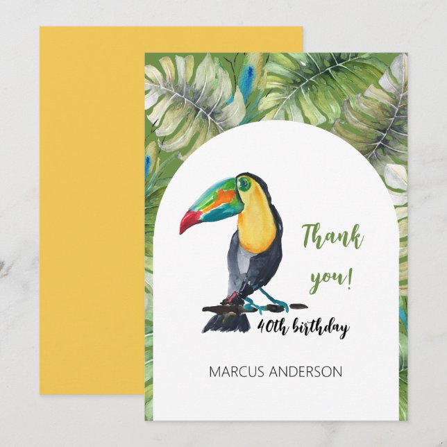 Toucan Exotic Watercolor Illustration Thank You Card (Front/Back)