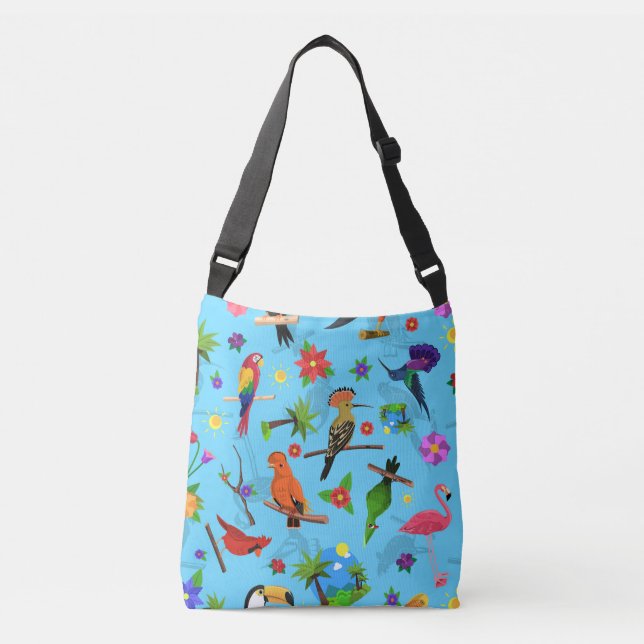 Toucan Flamingo And Arara Seamless Birds Pattern Crossbody Bag (Front)