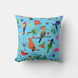 Toucan Flamingo And Arara Seamless Birds Pattern Cushion
