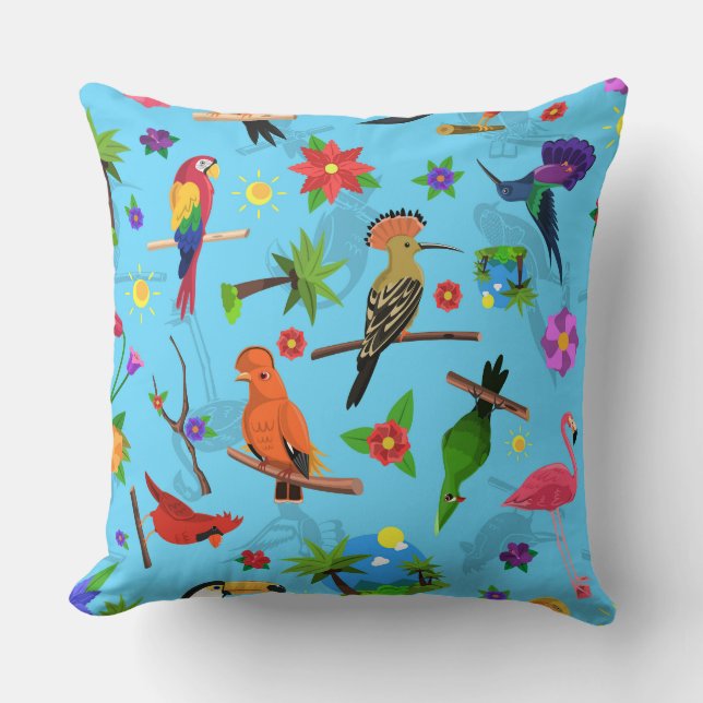 Toucan Flamingo And Arara Seamless Birds Pattern Cushion (Front)