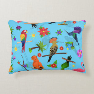 Toucan Flamingo And Arara Seamless Birds Pattern Decorative Cushion
