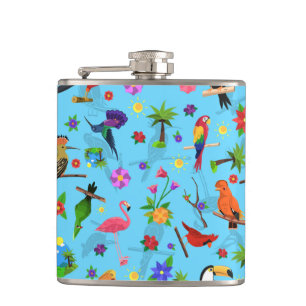 Toucan Flamingo And Arara Seamless Birds Pattern Hip Flask