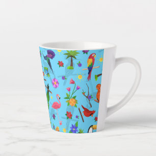 Toucan Flamingo And Arara Seamless Birds Pattern Latte Mug