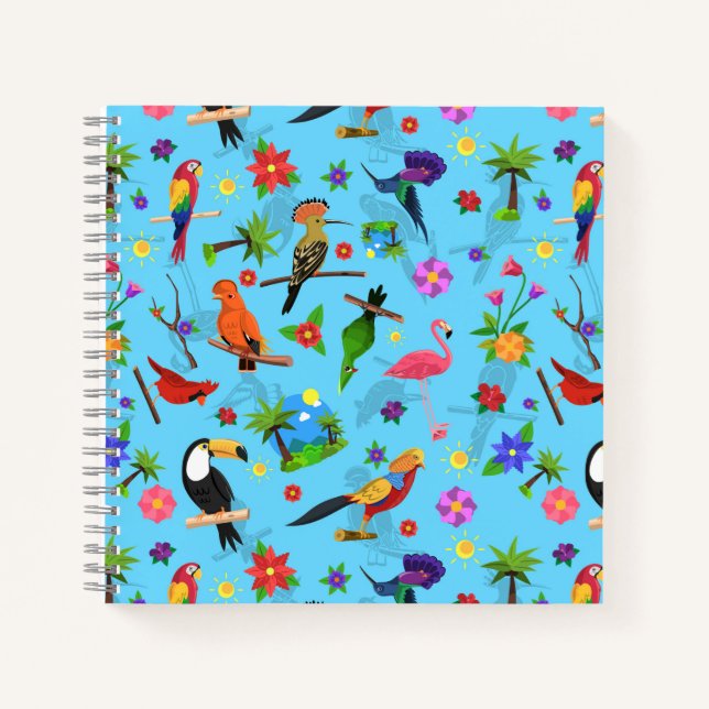 Toucan Flamingo And Arara Seamless Birds Pattern Notebook (Front)