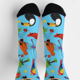 Toucan Flamingo And Arara Seamless Birds Pattern Socks