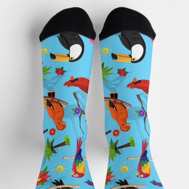 Toucan Flamingo And Arara Seamless Birds Pattern Socks (Top)