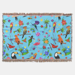 Toucan Flamingo And Arara Seamless Birds Pattern Throw Blanket