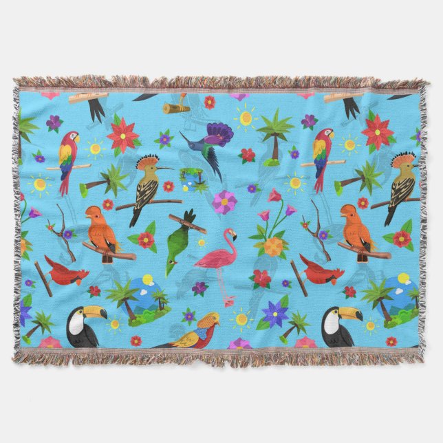 Toucan Flamingo And Arara Seamless Birds Pattern Throw Blanket (Front)