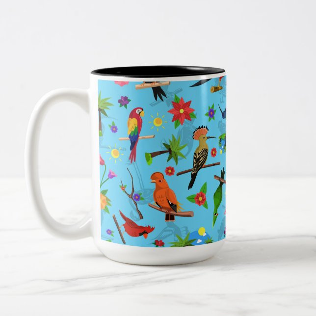 Toucan Flamingo And Arara Seamless Birds Pattern Two-Tone Coffee Mug (Left)