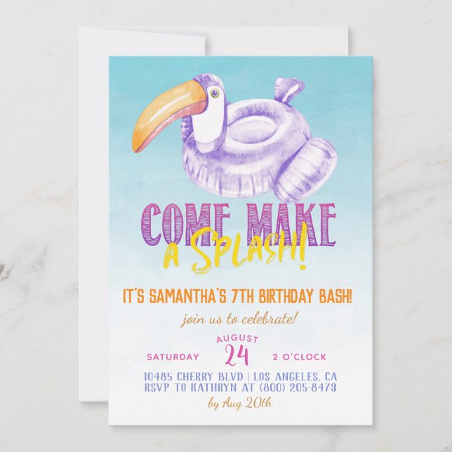 Toucan Float Pool Summer Birthday Invitation (Front)