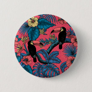 Toucan garden in red and blue 6 cm round badge