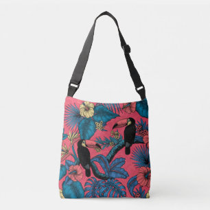 Toucan garden in red and blue crossbody bag