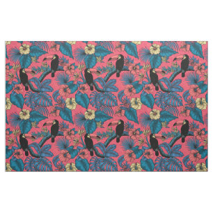 Toucan garden in red and blue fabric