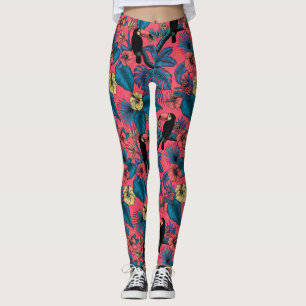 Toucan garden in red and blue leggings