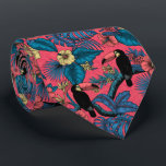 Toucan garden in red and blue tie<br><div class="desc">tropical seamless pattern with tropical leaves and flowers and 2 toucan birds.</div>