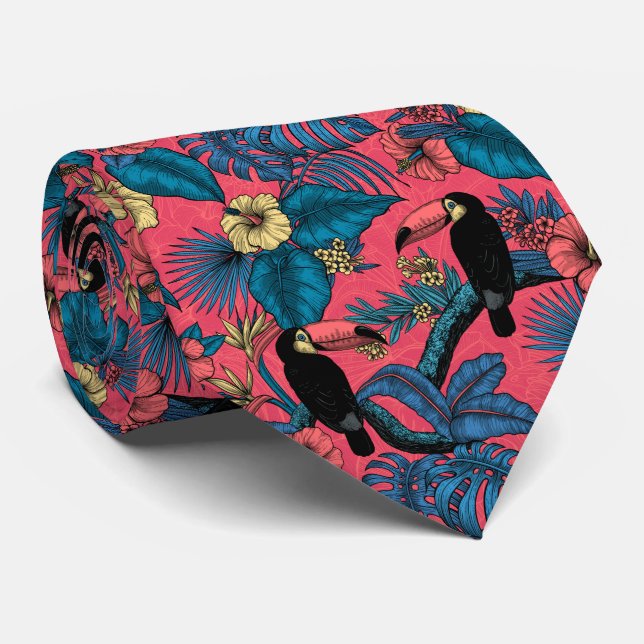 Toucan garden in red and blue tie (Rolled)