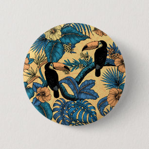 Toucan garden in yellow and blue 6 cm round badge