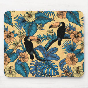 Toucan garden in yellow and blue mouse mat
