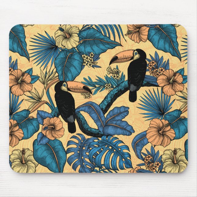 Toucan garden in yellow and blue mouse mat (Front)