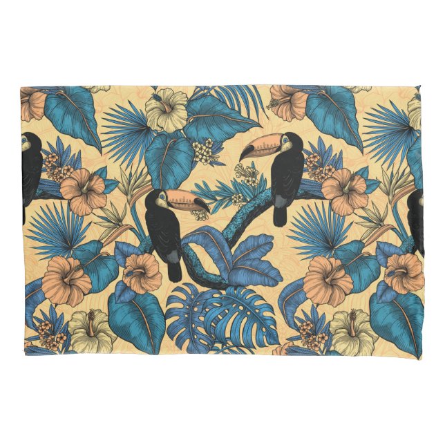 Toucan garden in yellow and blue pillowcase (Front)