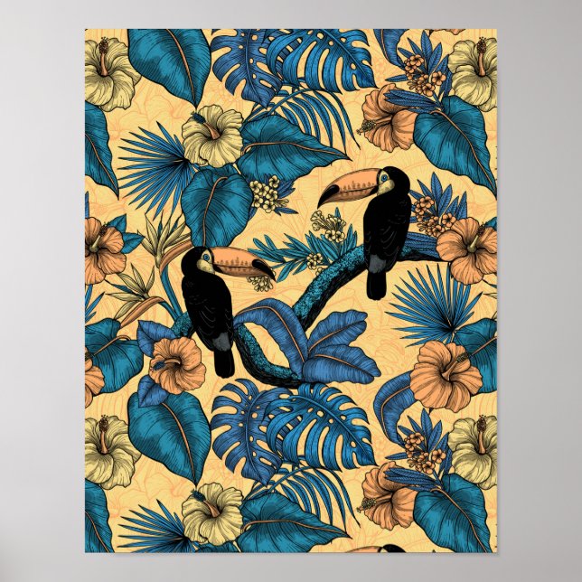 Toucan garden in yellow and blue poster (Front)