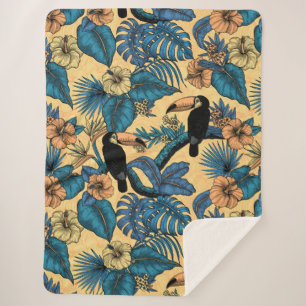 Toucan garden in yellow and blue sherpa blanket