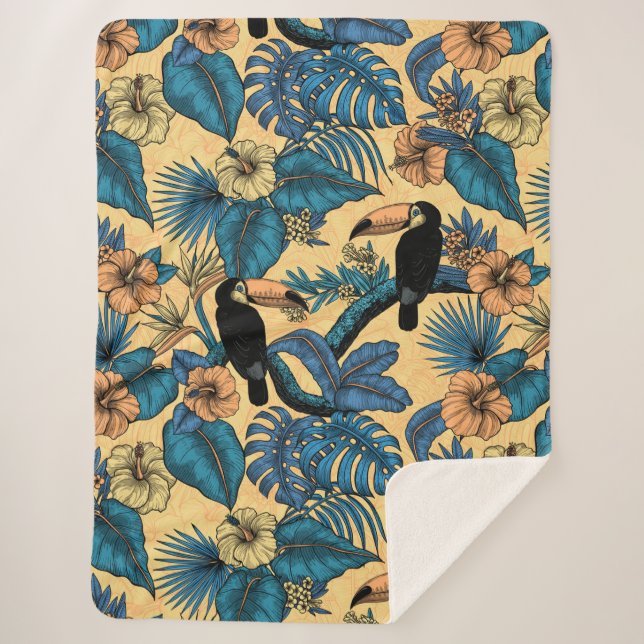 Toucan garden in yellow and blue sherpa blanket (Front)
