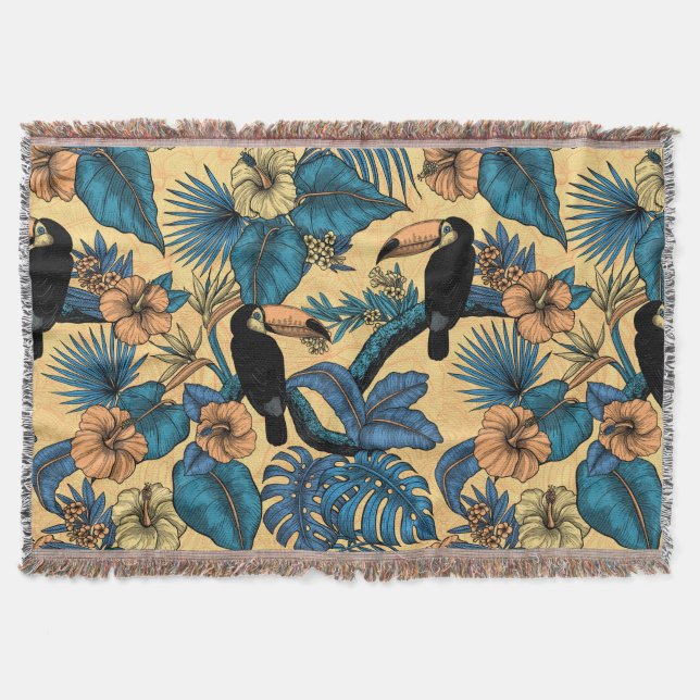 Toucan garden in yellow and blue throw blanket (Front)
