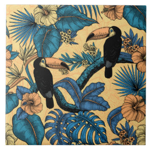 Toucan garden in yellow and blue tile