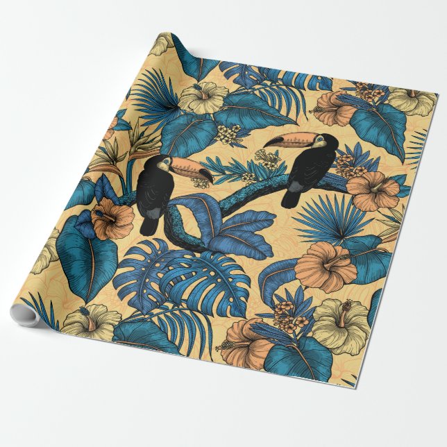 Toucan garden in yellow and blue wrapping paper (Unrolled)