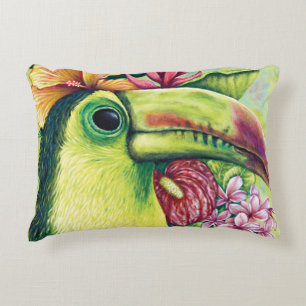 Toucan Green Tropical Hawaiian Art Accent Pillow