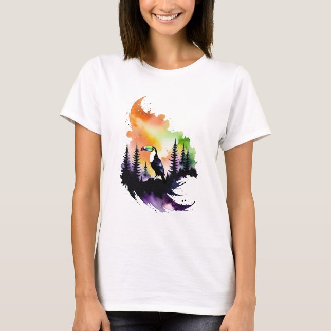 Toucan in a Nebula Forest T-Shirt (Front)