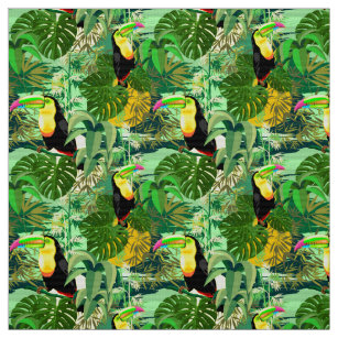 Toucan in Green Amazonia Rainforest Fabric