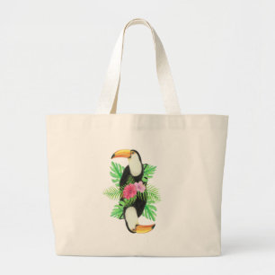 Toucan in Tropical Leaves Large Tote Bag